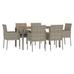 Ensemble à manger jardin et coussins 7 pcs gris rotin 568666568666