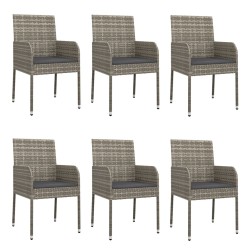 Ensemble à manger jardin et coussins 7 pcs gris rotin 568666568666
