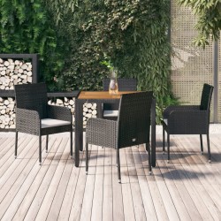 Ensemble à manger de jardin coussins 5pcs Noir Résine tressée 568667568667