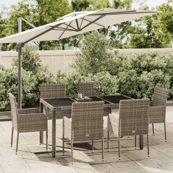 Ensemble à manger jardin et coussins 7 pcs gris rotin 568668568668