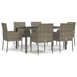 Ensemble à manger jardin et coussins 7 pcs gris rotin 568668568668
