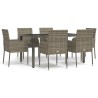 Ensemble à manger jardin et coussins 7 pcs gris rotin 568668568668