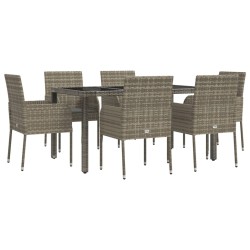 Ensemble à manger jardin et coussins 7 pcs gris rotin 568668568668