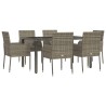 Ensemble à manger jardin et coussins 7 pcs gris rotin 568668568668