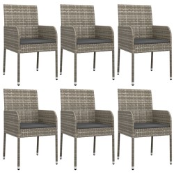 Ensemble à manger jardin et coussins 7 pcs gris rotin 568668568668