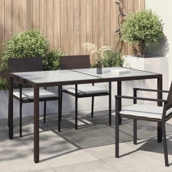 Table de jardin 150x90x75 cm Verre trempé/résine tressée Marron 568791568791
