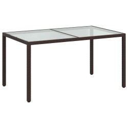 Table de jardin 150x90x75 cm Verre trempé/résine tressée Marron 568791568791