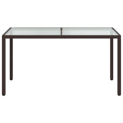 Table de jardin 150x90x75 cm Verre trempé/résine tressée Marron 568791568791