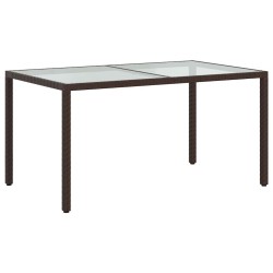 Table de jardin 150x90x75 cm Verre trempé/résine tressée Marron 568791568791