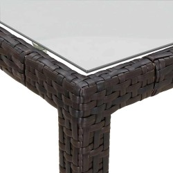Table de jardin 150x90x75 cm Verre trempé/résine tressée Marron 568791568791
