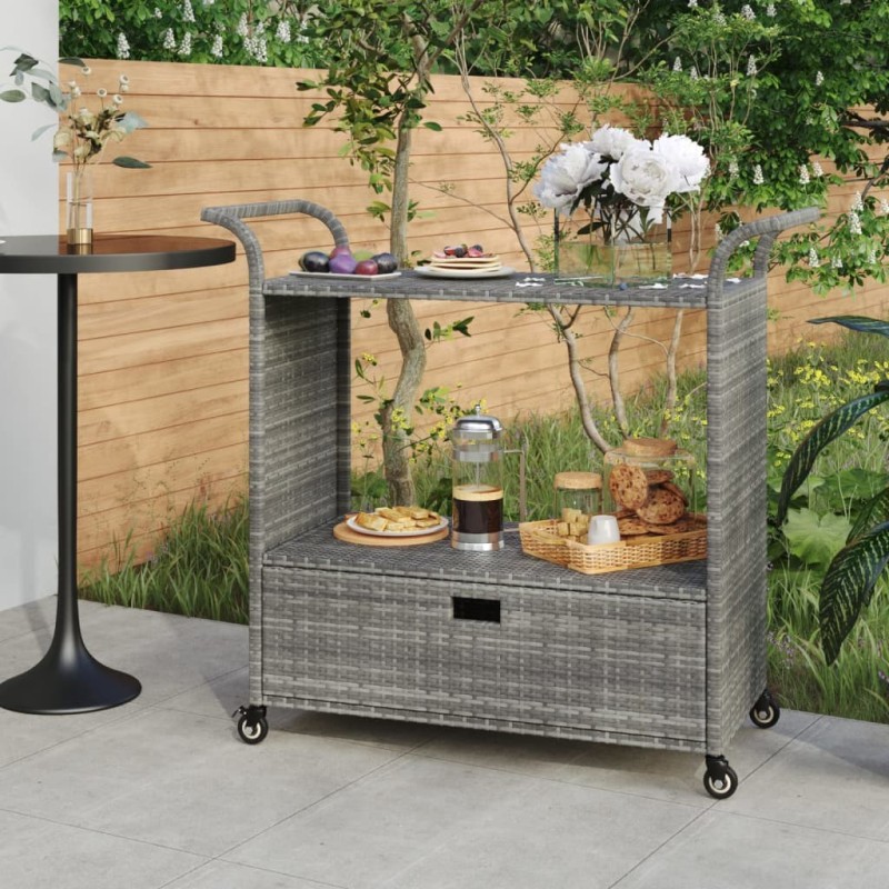 Chariot de bar avec tiroir Gris 100x45x97 cm Résine tressée 568794568794