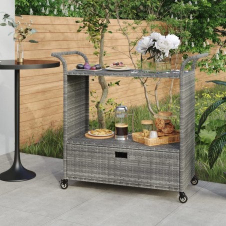 Chariot de bar avec tiroir Gris 100x45x97 cm Résine tressée 568794568794