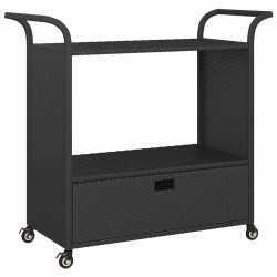 Chariot de bar avec tiroir Noir 100x45x97 cm Résine tressée 568797568797