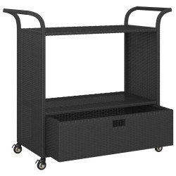 Chariot de bar avec tiroir Noir 100x45x97 cm Résine tressée 568797568797