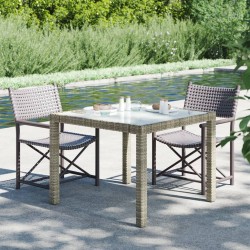 Table de jardin 90x90x75 cm Verre trempé et résine tressée Gris 568800568800