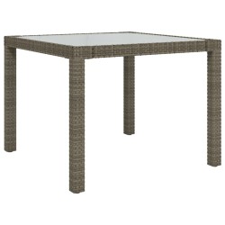 Table de jardin 90x90x75 cm Verre trempé et résine tressée Gris 568800568800