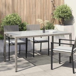 Table de jardin 150x90x75 cm Verre trempé et poly rotin Gris 568801568801