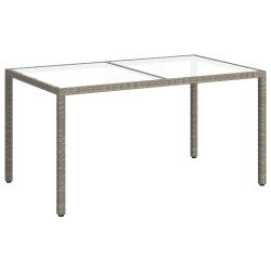 Table de jardin 150x90x75 cm Verre trempé et poly rotin Gris 568801568801