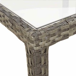 Table de jardin 150x90x75 cm Verre trempé et poly rotin Gris 568801568801