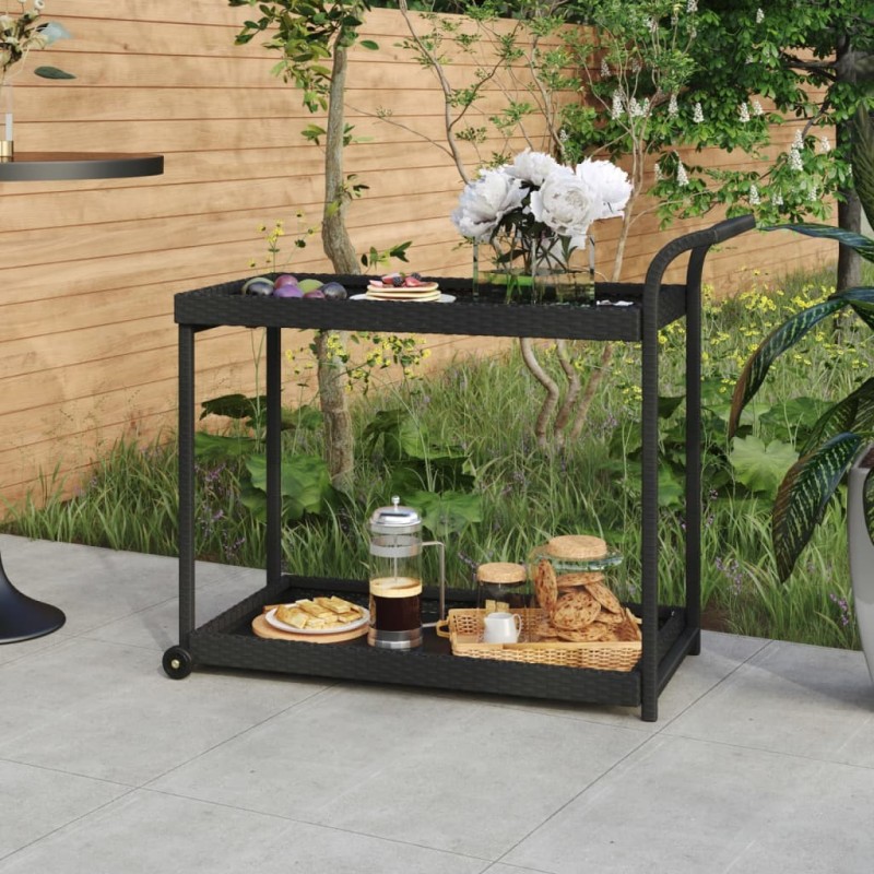 Chariot de bar Noir 100x45x83 cm Résine tressée 568802568802