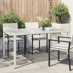 Table de jardin 150x90x75 cm Verre trempé/résine tressée Blanc 568814568814