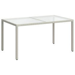 Table de jardin 150x90x75 cm Verre trempé/résine tressée Blanc 568814568814