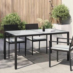 Table de jardin 150x90x75cm Verre trempé et résine tressée Noir 568816568816