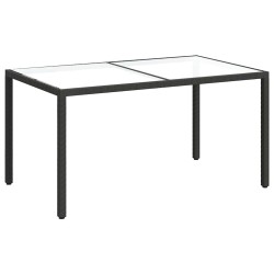Table de jardin 150x90x75cm Verre trempé et résine tressée Noir 568816568816