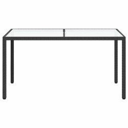 Table de jardin 150x90x75cm Verre trempé et résine tressée Noir 568816568816