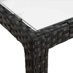 Table de jardin 150x90x75cm Verre trempé et résine tressée Noir 568816568816