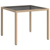 Table de jardin 90x90x75cm Verre trempé et résine tressée Beige 568817568817