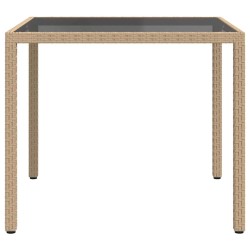 Table de jardin 90x90x75cm Verre trempé et résine tressée Beige 568817568817