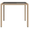 Table de jardin 90x90x75cm Verre trempé et résine tressée Beige 568817568817