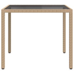 Table de jardin 90x90x75cm Verre trempé et résine tressée Beige 568817568817