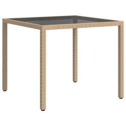 Table de jardin 90x90x75cm Verre trempé et résine tressée Beige 568817568817