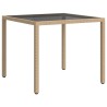 Table de jardin 90x90x75cm Verre trempé et résine tressée Beige 568817568817