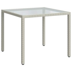 Table de jardin 90x90x75cm Verre trempé et résine tressée Blanc 568832568832
