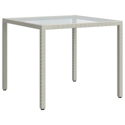 Table de jardin 90x90x75cm Verre trempé et résine tressée Blanc 568832568832