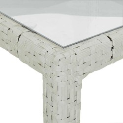 Table de jardin 90x90x75cm Verre trempé et résine tressée Blanc 568832568832