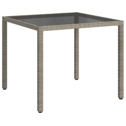 Table de jardin 90x90x75 cm Verre trempé et résine tressée Gris 568834568834