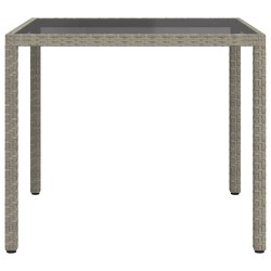 Table de jardin 90x90x75 cm Verre trempé et résine tressée Gris 568834568834