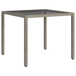 Table de jardin 90x90x75 cm Verre trempé et résine tressée Gris 568834568834
