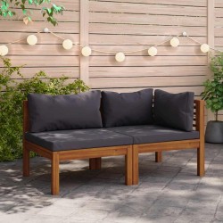 Ensemble de canapés 2pcs avec coussins gris foncé Acacia solide 568845568845