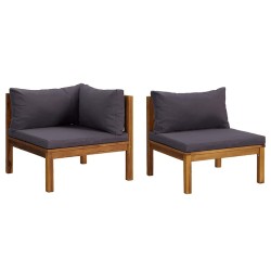 Ensemble de canapés 2pcs avec coussins gris foncé Acacia solide 568845568845
