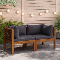 Canapés d'angle 2 pcs avec coussins gris foncé Bois d'acacia 568846568846