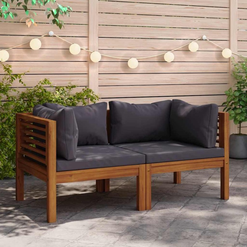 Canapés d'angle 2 pcs avec coussins gris foncé Bois d'acacia 568846568846