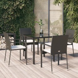 Ensemble à manger de jardin coussins 5pcs Noir Résine tressée 568847568847
