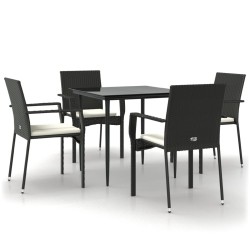 Ensemble à manger de jardin coussins 5pcs Noir Résine tressée 568847568847