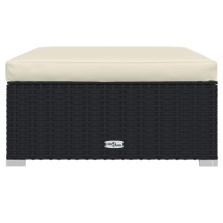 Repose-pied de jardin et coussin Noir 70x70x30cm Résine tressée 568852568852