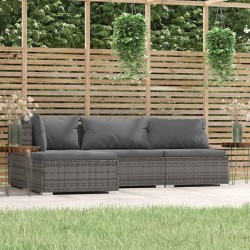 Salon de jardin 4 pcs avec coussins Gris Résine tressée 568856568856